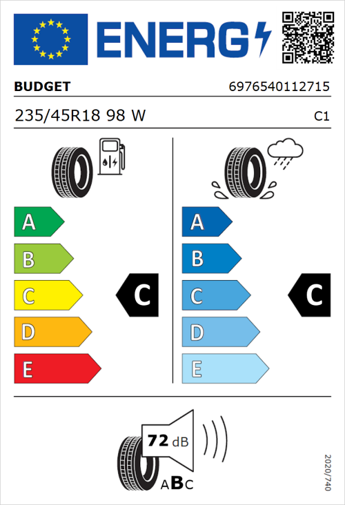Tyre Label for Budget Budget 235/45R18 98W