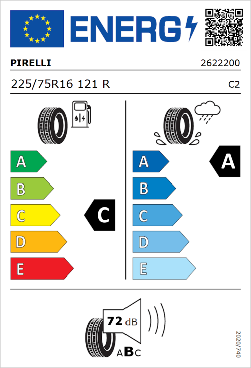 Tyre Label for Pirelli Carrier 225/75R16 121R