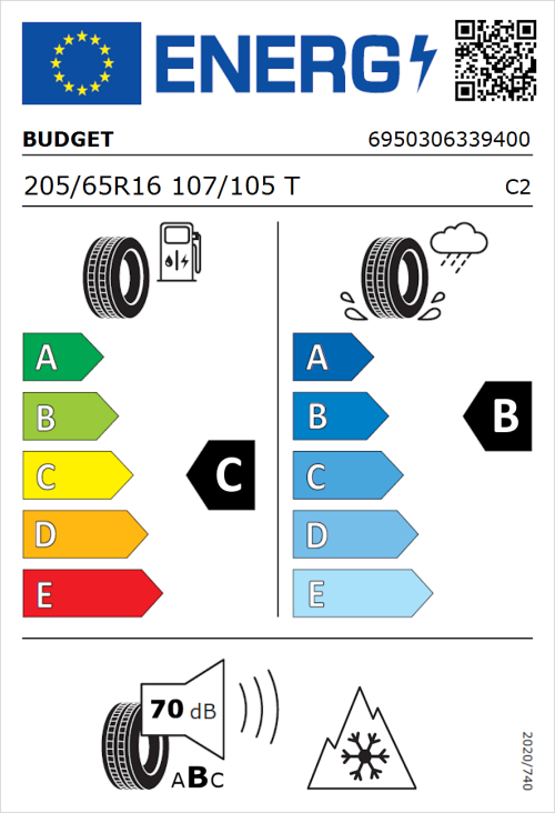 Tyre Label for Budget Budget 205/65R16 107/105T