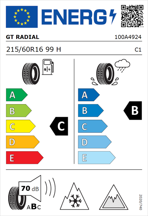 Tyre Label for GT Radial WinterPro 2 evo 215/60R16 99H