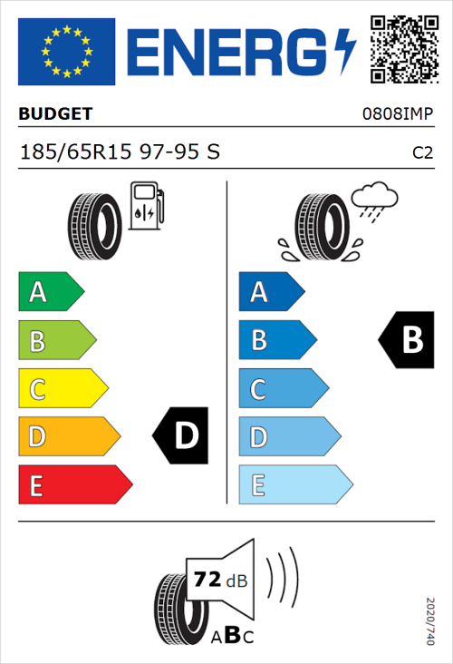 Tyre Label for Budget Budget 185/65R15 97-95S