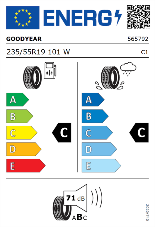 Tyre Label for Goodyear Excellence 235/55R19 101W