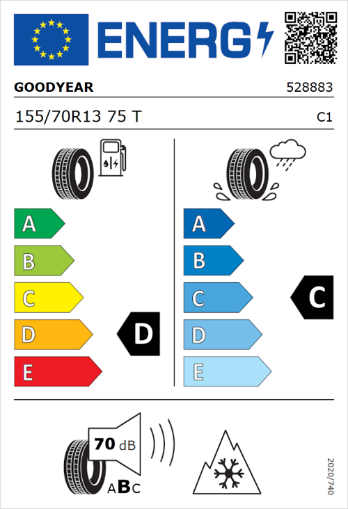 Tyre Label for Goodyear Vector 4Seasons Gen-2 155/70R13 75T