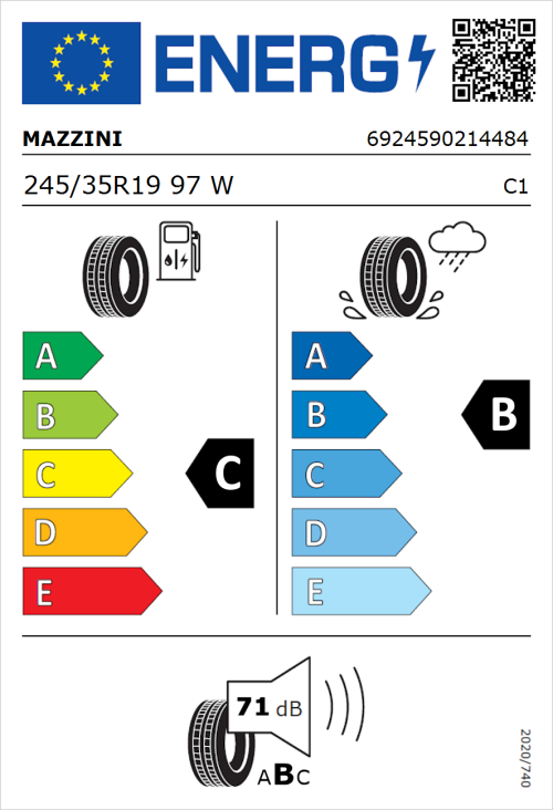 Tyre Label for Mazzini Eco 605 Plus 245/35R19 97W